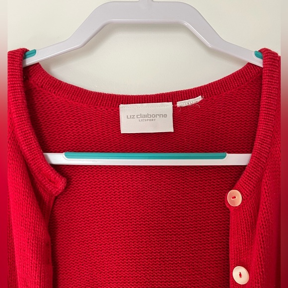 Liz Claiborne Red Sweater with White Buttons - Picture 2 of 6